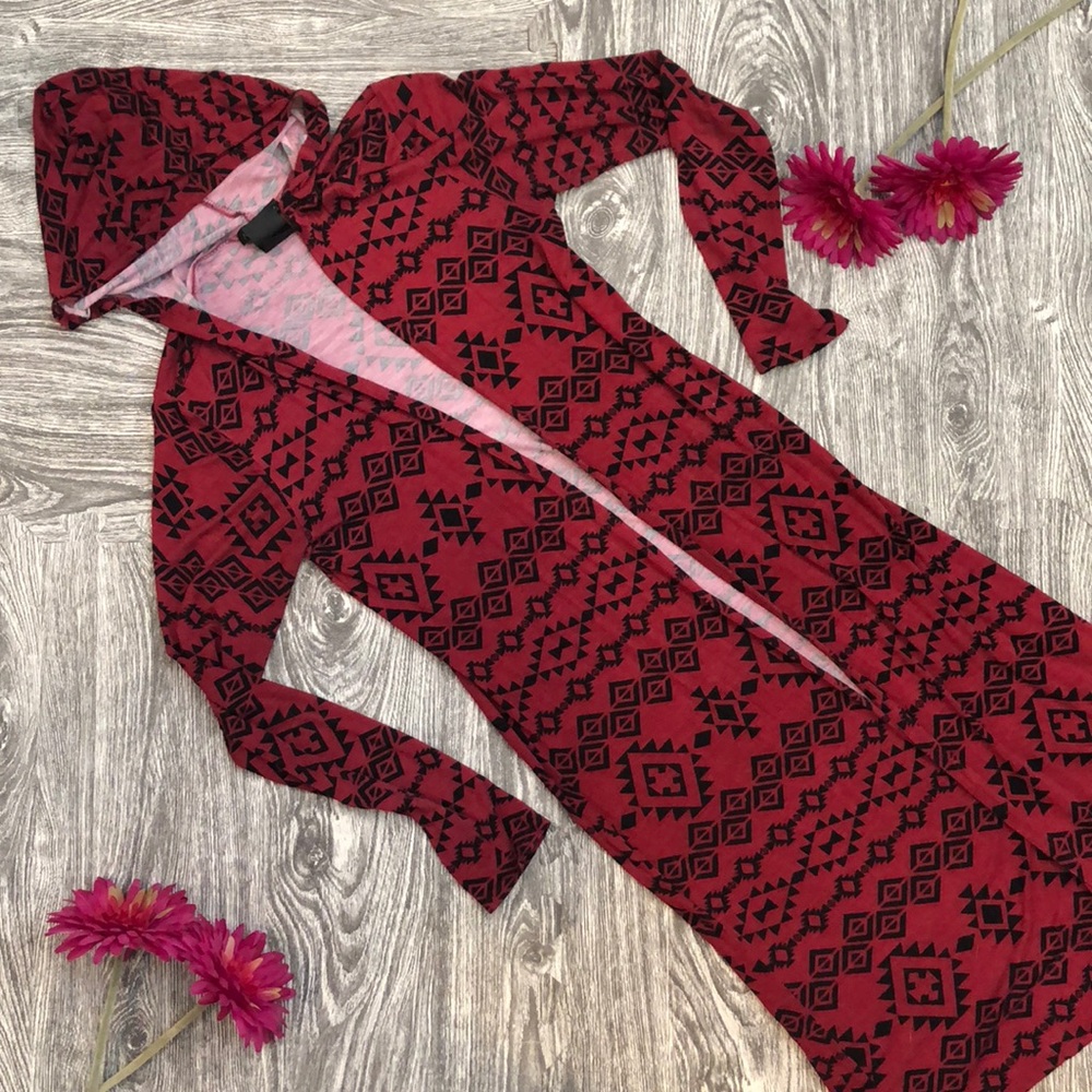 Hooded Aztec Print Duster